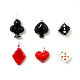 Decoratieve beeldjes 6pcs Mini Poker Dice Design Charm Glazen hanger Schattig kleine speelkaarten Patroon Ornamenten Heren Dames Sieraden maken