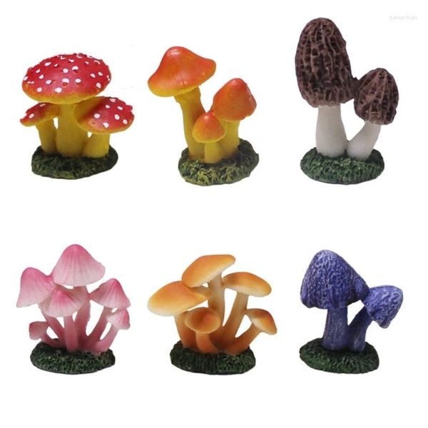 Figurines décoratives 6pcs / ensemble Sculptures de champignons résine