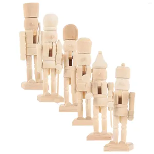 Decoratieve beeldjes 6pcs onafgemaakte houten notenkraker ornamenten houten soldaten poppen cijfers jaar cadeau voor kinderen