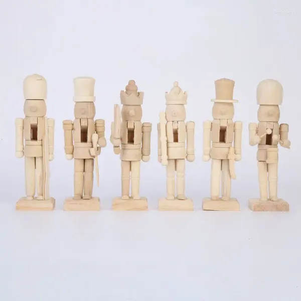 Figurines décoratives 6pcs Noisette en bois Décoration de poupée vide Embryon Soldat non peint