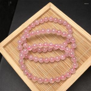 Figurines décoratives 7,5 mm Natural Rose Quartz Crystal Beads Bracelet Streche Corde élastique Fine Bijoux Perles Lovers Femme Cadeau