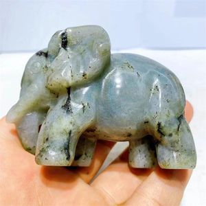Figuras decorativas de 7,8 cm Estatua de elefante natural de Labradorita Crystal Reiki Feng Shui Estatuas de piedra del hogar 1 PCS