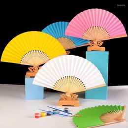 Figurines décoratives 7 pouces Papier pliant fan danse fête de mariage en dentelle en soie en soie couleur solide
