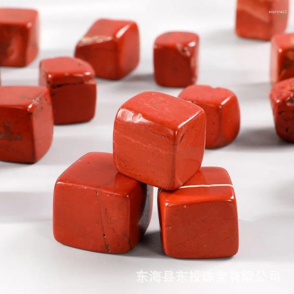 Figuras decorativas 7 piezas Red Red Jasper Piedra Piedra Polisada Artesanía de Cubo cuadrado Reiki Healing Semi-Precio