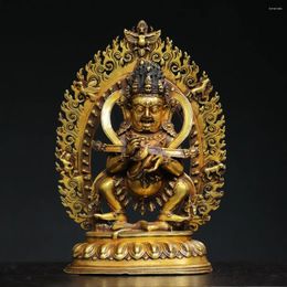Figuras decorativas 7 "Colección del Templo del Tíbet Antiguo Bronce Púrpura Dorado Oro Genuino Cinabrio Mahakala Buda Retroiluminación Salón de Adoración Ciudad