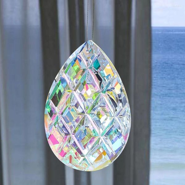 Figuras decorativas 75 mm 3D Grid Crystal Sun Catcher colgante Decoración Sunshine Lightcather Colorido Prism Drop Rainbow Maker