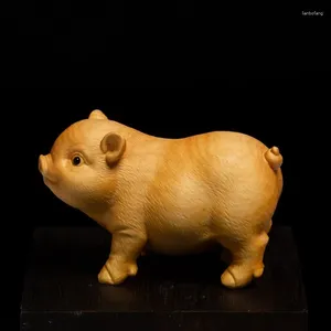 Figurines décoratives 7cm Boxwood Lucky Pig Statue Crafts Feng Shui Sculpture Zodiac Sculpture Petit animal Ornements Gift Home Decor