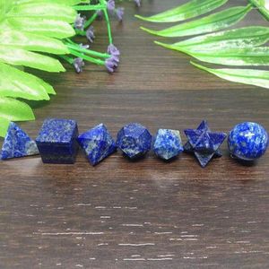 Figurines décoratives 7 pièces Lapis Lazuli solides platoniques ensemble géométrique Chakra Reiki cristal de guérison