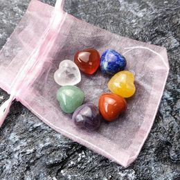 Figurines décoratives 7 pièces/lot en forme de cœur naturel, cristal Reiki Chakra guérison Quartz énergie Yoga minerai minéral pierre précieuse cadeau artisanat maison