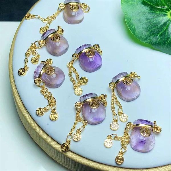 Figurines décoratives 7pcs Amethyst Money Bag Jewelry Reiki Healing Stone Crystal Gift DIY ACCESSOIRES 14MM