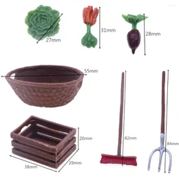 Figurines décoratives 7pcs / set Dollhouse Simulation Modèle d'outils agricoles Accessoires Vegetable Mini Hoe Miniature Farm Scene Décoration