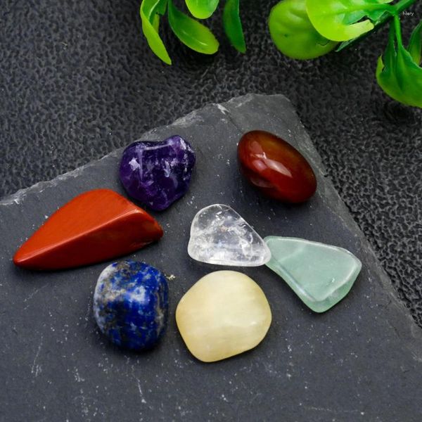 Figuras decorativas 7pcs/set Natural Chakra Gravel Stone Crystal Healing Quartz Ore Mineral Specimen Reiki Energía Meditación Feng Shui