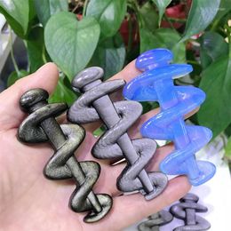 Figurines décoratives 8.8 cm naturel haute qualité cristal serpent sceptre sculpture énergie de guérison pierre artisanat pour Halloween décoration cadeau 1 pièces