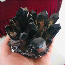 Figurines décoratives 800g Crystal naturel Belle flamme Halo Quartz Cluster Spécimen