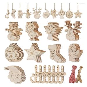 Figurines décoratives 80 pièces ornements de noël en bois non fini bricolage tranches de bois artisanat fournitures forme pendentif pour enfants 10 styles