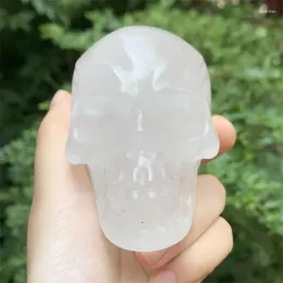 Figurines décoratives 8 cm Natural Clear Quartz Crystal Crystal Reiki Gift Halloween Skloween Skulls Decoration Guérison