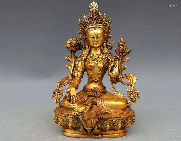 Figurines décoratives 8 pouces Tua Tibet bouddha Tembaga Perunggu vert TaRa kwan-yin Guan Yin Patung Bodhisattva