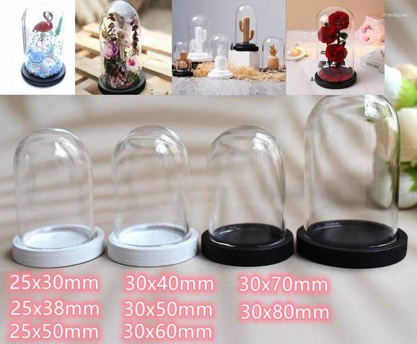 Figurines décoratives 8pcs Glass Dome Cloche avec un pot de cloche de base en bois noir pour les plantes succulentes Fairy Light Po Decor Home