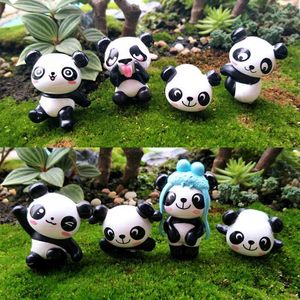 Decoratieve beeldjes 8pcs/veel schattige panda figurine miniatuur standbeeld decoratie mini fairy tuin stripje karakter dierenhars ambacht