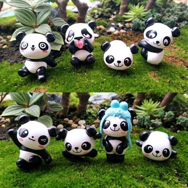 Figuritas decorativas 8 unids/lote, estatuilla de Panda linda, estatua en miniatura, decoración, Mini jardín de hadas, personaje de dibujos animados, artesanía de resina Animal