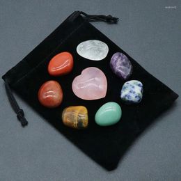 Decoratieve beeldjes 8pcs/set Reiki 7 Chakra Natural Crystal Tuimed Gemstone hartvorm Rose Quartz Stone Ornament Crafts Healing Yoga