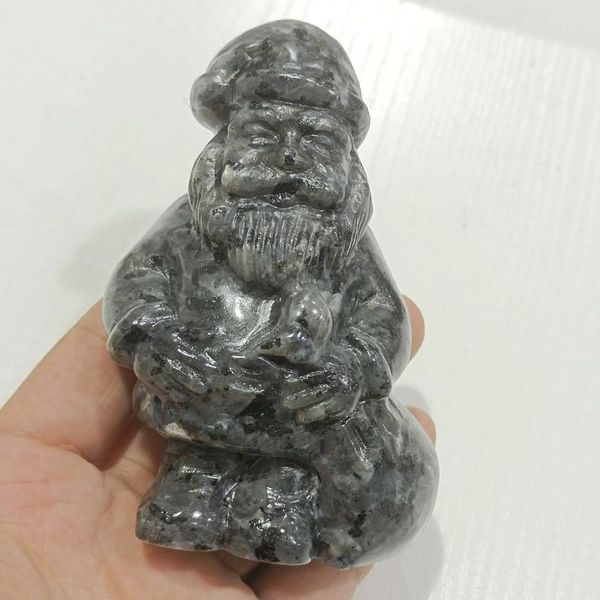 Figuras decorativas de 9-10cm, 1 unidad, cristales naturales de Gabro tallados en piedra de Papá Noel, estatua de Reiki para terapia artesanal, decoración de regalo bonita de cuarzo