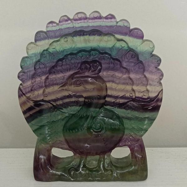 Figuras decorativas 9,5 cm 1 pieza Cristales naturales Fluorita Tallado Pavo real Piedra preciosa Animal Cuarzo Artesanía Curación Reiki Decoración del hogar Regalos