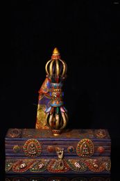 Figurines décoratives 9" Collection Temple du Tibet Vieux Bronze Mosaïque Gem GZi Perles Coquille Dorje Vajra Phurpa Bodhi Racine Boîte Un Ensemble Amulette Culte