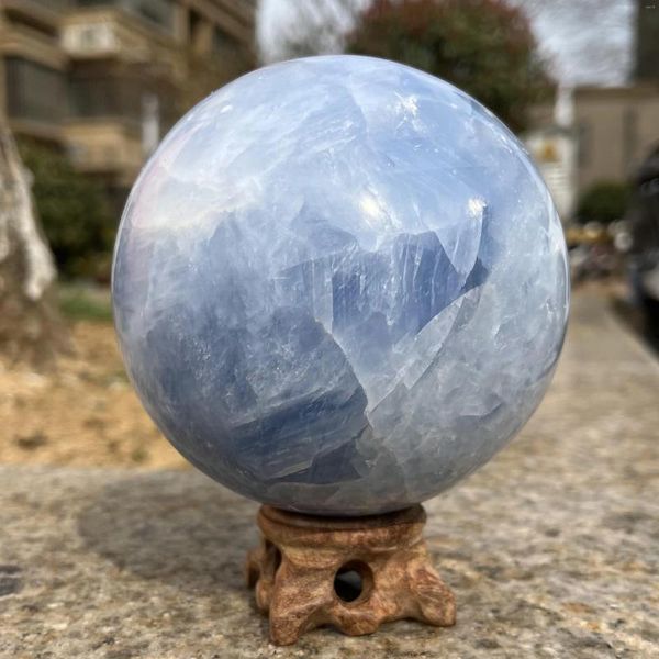 Figurines décoratives 99mm, sphère de céleste bleue naturelle, boule de cristal, pierre de Quartz de guérison, décoration de la maison