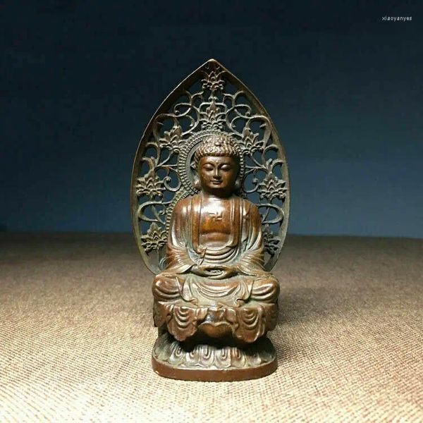 Figurines décoratives 9Cm bouddhisme Bronze Antique sculpté Sakyamuni Amitabha Tathagata Statue de bouddha