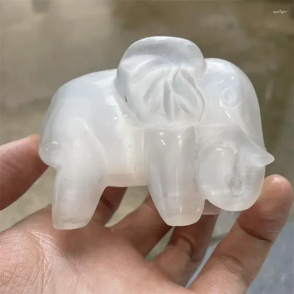 Figuritas decorativas de 9cm, elefante de cristal de selenita Natural, artesanías talladas, artículos de la suerte, colección Feng Shui, regalo de decoración del hogar