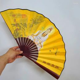 Figurines décoratives un ventilateur de déesse bouddhiste Guanyin 10 pouces tissu de soie Yuantong Tianzun pliant exquis classique chinois rétro