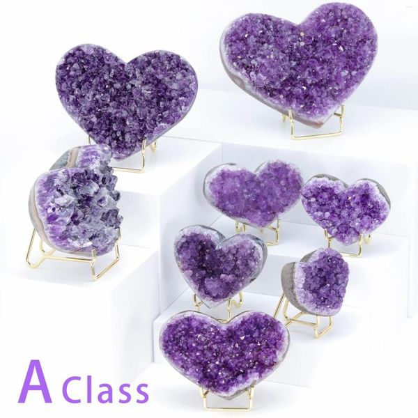 Figurines décoratives Une classe Amethyst Geode aimant la forme du cœur Aimer en cluster Cluster Crystal Specimen Energy Healing Thunder Egg en gros