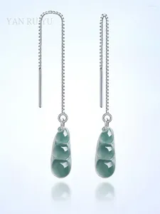 Decoratieve beeldjes Een graad natuurlijke Birmese Jade Pease oorbellen Blue Gemstones Woman 925 Silver Oorring Exquise Sieraden