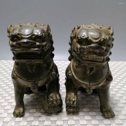 Figurines décoratives, une paire de vieilles antiquités chinoises en Bronze Fu Foo chien gardien Lion Statues