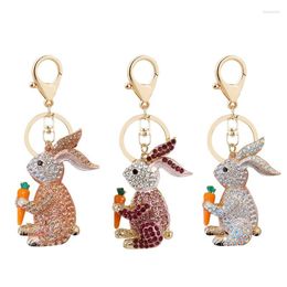 Figurines décoratives A0KE dessin animé carotte porte-clés strass pendentif suspendu voiture porte-clés ornement pour femmes fille sac à main sacs fourre-tout