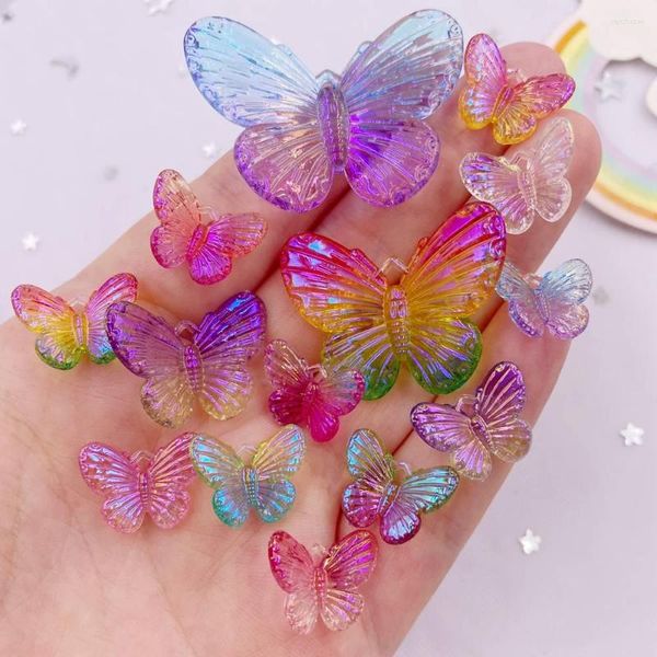 Figuras decorativas AB Resina Bling Colorido Cristal Claro Mariposa Flatback Rhinestone 1 Agujero Estatuilla Colgante Hogar Álbum de Recortes DIY Apliques