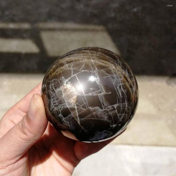 Figurines décoratives d'environ 6 cm boules de pierre de lune noire naturelle pierres précieuses en cristal sphère méditation Reiki Chakra de guérison pour la décoration intérieure