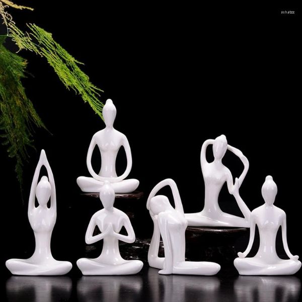 Figurines décoratives Art abstrait méditation Yoga Pose Statue Figurine en céramique ensemble de figurines décor goutte