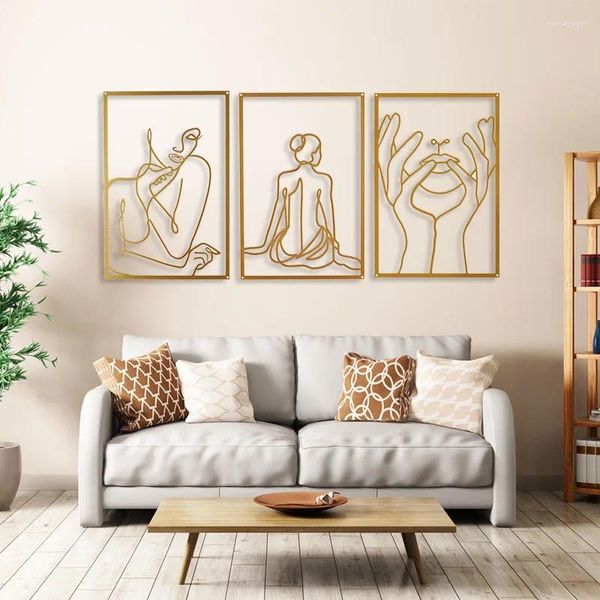 Figurines décoratifs abstraits féminins nordics sexy femme fer mur suspendu décoration contour métal pendentif art salon maison