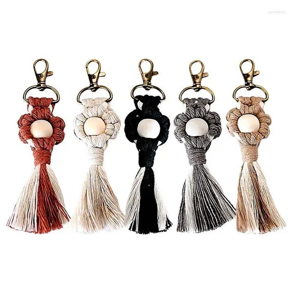 Figurines décoratines esthétique Keychain Floral Macrame tissé à la main Chaîne clés à clés Soft Portable Boho pour filles portefeuille Femmes Bag