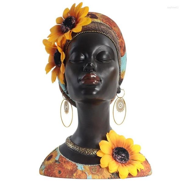 Figurines décoratives buste d'art africain statue décoration intérieure de tournesol fille résine noire sculpture durable