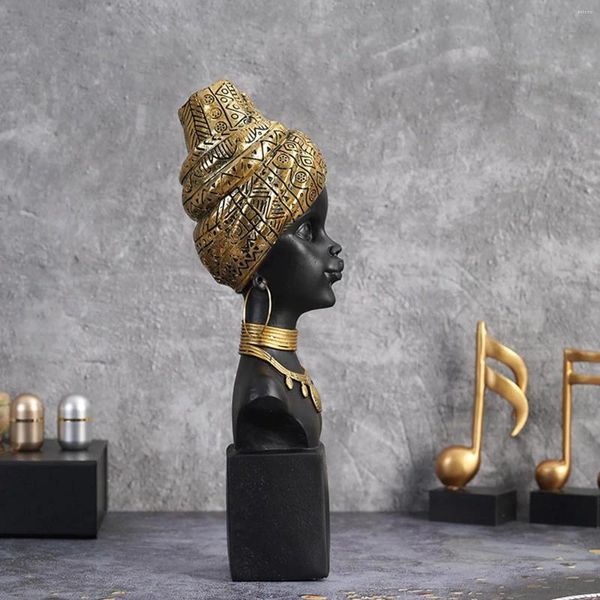 Figurines décoratives African Woman Head Statue noir avec turban fabriqué à la main pour la librairie décor