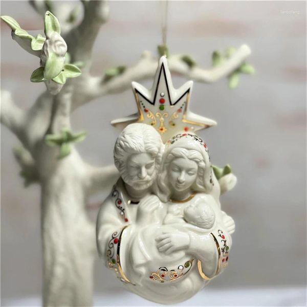 Figurines décoratives américaines Lenox en céramique, peintes à la main, traçage en or, ornement de noël vierge jésus, pendentif cadeau