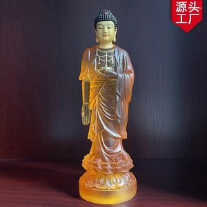 Decoratieve beeldjes Amitabha Boeddha Statue Water Glass Resin Tempel Tempel Thuisaanbidding Standstation Bron Factory Release