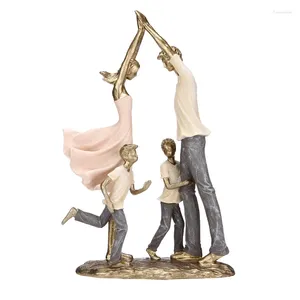 Figurines décoratives Amusement Famille Sculpture Peinte à la Main Parents Statue Fils Ornement Enfants Artisanat Décor À La Maison Cadeau D'anniversaire De Mariage