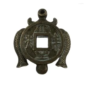 Figuras decorativas Antigua moneda de cobre antigua Piscis colgante collar colección de joyas mascota decoración llavero tallado regalo