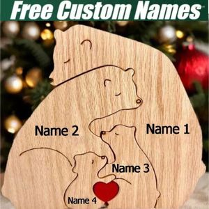 Decoratieve beeldjes Dierfamilie Ornamenten DIY Wood snijwerk gratis gravure aangepaste naam Home Bear Elephant Puzzle Mother's Birthday Gift