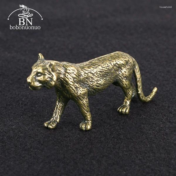 Figuras Decorativas Latón Antiguo Zodiaco Tigre Pequeña Estatua Adorno De Escritorio Té Decoraciones para Mascotas Accesorios Metal Sólido Animal Miniaturas