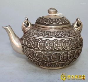 Figuras decorativas Bronce Antiguo Qing Imperial Cobre Olla Tetera Blanca Artesanía Hogar